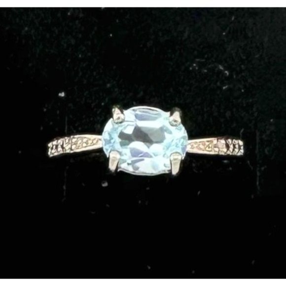 Shimmering Blue Topaz, Oval Cut with Diamond Accent Ring in Sterling Silver - Be - Picture 4 of 9